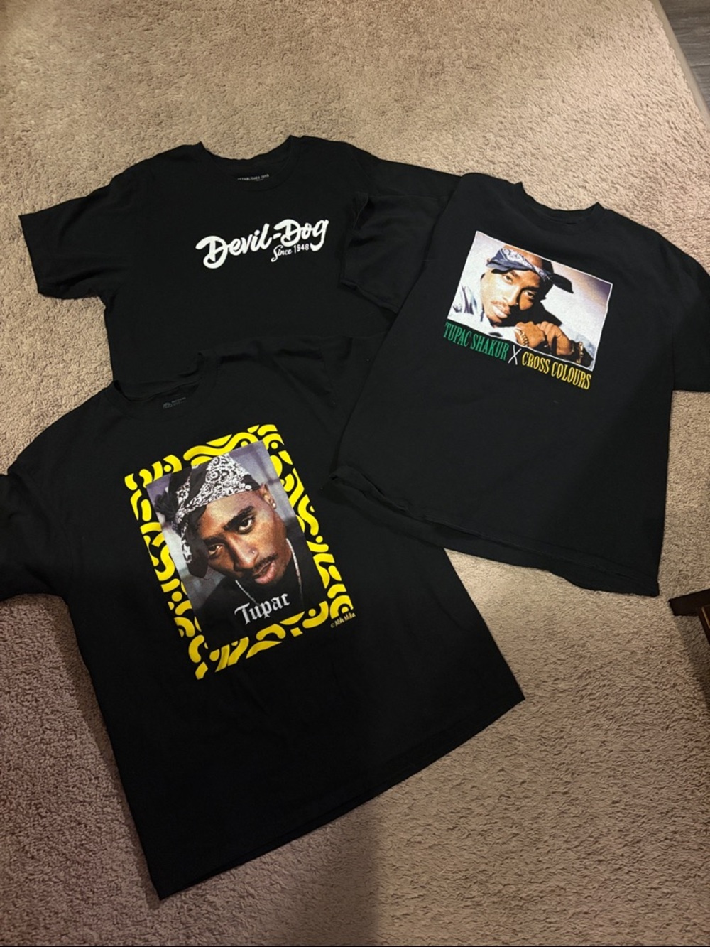 Devil Dog Black Graphic Tee with Tupac Photo Print